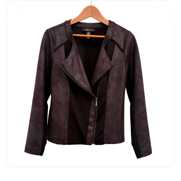 Style & Co. Mixed Media Lightweight Stretch Zipper Black Moto Jacket Small - Picture 1 of 12